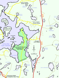 Muckanaghederdauhaulia on kartan keskellä oleva vaaleanvihreä alue.