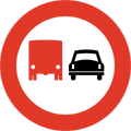 No overtaking for lorries[N 1] Restriction is for lorries with a total weight above 3.500 kg overtaking motor vehicles with more than two wheels. Overtaking on the right side is permitted by normal traffic rules.