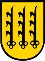 In Gold nebeneinander drei gestürzte schwarze Kesselhaken („Kräuel“ oder „Craile“) Crailsheim