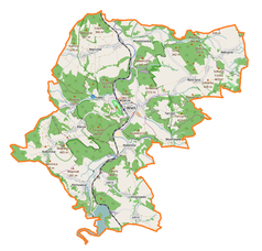 Mapa konturowa gminy Wleń, u góry znajduje się punkt z opisem „Przeździedza”