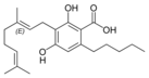 Estructura química del ácido cannabigerólico A.