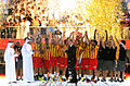 Celebració del campionat de FC Barcelona Handbol al Campionat del Món de Clubs d'handbol 2013 (1r títol).