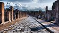 Fortauskanter og opphevede fortau på 2000 år gamle brolagte veier i Pompeii, Italia.
