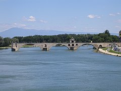 The Pont d'Avignon with Mont Ventoux in the background.