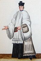 Seminarist in koorkledij in de 19de eeuw. De bonnet wordt tegenwoordig zelden nog door de seminarist gedragen.