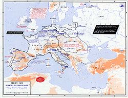 Map of Europe showing French armies in Southern Germany and Austrian armies assembling to the southeast.