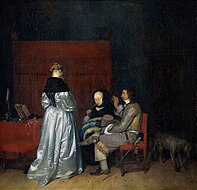 杰拉德·特尔·博赫（英语：Gerard ter Borch）的《殷勤的对话（英语：The Gallant Conversation）》，71.4 × 62.1cm，约作于1654-1655年，1815年始藏[70]