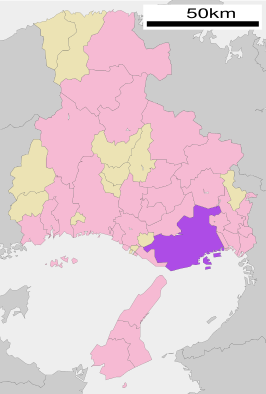 Situering van Kobe in de prefectuur Hyogo