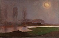 Landscape by Night label QS:Len,"Landscape by Night" label QS:Lpl,"Pejzaż nocny" label QS:Lnl,"Landschap bij nacht" 1907. oil on canvas medium QS:P186,Q296955;P186,Q12321255,P518,Q861259 . 71 × 110,5 cm. Den Haag, Gemeentemuseum Den Haag.