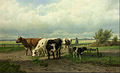 Landschap met vee en boerenjongen door Hendrik Savrij (1822-1907)