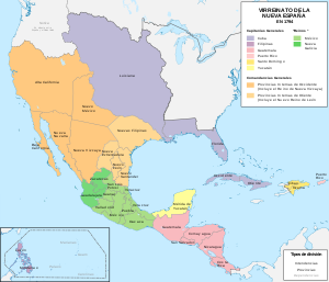 Zemljevid podkraljestva Nova Španija