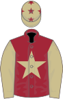 Maroon, beige star and sleeves, beige cap, maroon stars