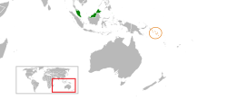 Peta menunjukkan lokasi Malaysia dengan Solomon Islands