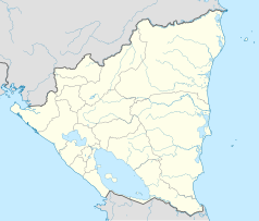 Mapa konturowa Nikaragui, u góry po prawej znajduje się punkt z opisem „Bilwi”