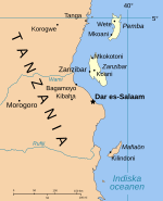 Revolutionens läge: Öarna Unguja (Zanzibar) och Pemba.
