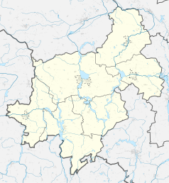 Mapa konturowa powiatu żnińskiego, po lewej znajduje się punkt z opisem „Ustaszewo”