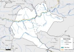 Carte en couleur présentant le réseau hydrographique de la commune