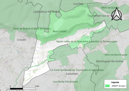 Carte des ZNIEFF de type 1 sur la commune.