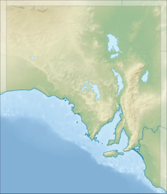 Mapa konturowa Australii Południowej, na dole nieco na prawo znajduje się punkt z opisem „Wyspa Kangura”