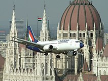 Malev with Hungarian Parliament in background