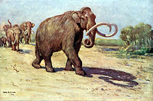 Pintura de una familia de mamuts caminando