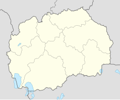 Mapa konturowa Macedonii Północnej, na dole po lewej znajduje się punkt z opisem „Struga”
