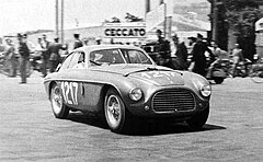 1950 Ferrari 195 S Berlinetta by Carrozzeria Touring, at the Coppa della Toscana. Chassis #0026M. Outright winner of the 1950 Mille Miglia, driven by Gianni Marzotto in a double-breasted suit.