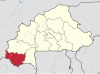 Localisation de la région des Cascades au Burkina Faso.