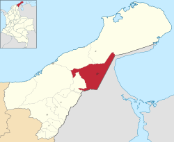 Location of the town and municipality of Maicao in the Department of La Guajira.