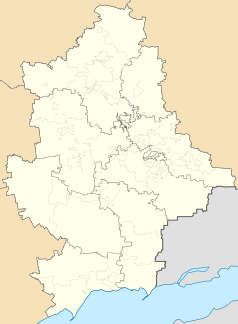 Mapa konturowa obwodu donieckiego, w centrum znajduje się punkt z opisem „Awdijiwka”
