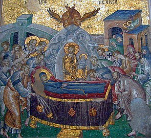 Dormition de la Vierge, mosaïque orthodoxe de l'église Saint-Sauveur-in-Chora, Istanbul.