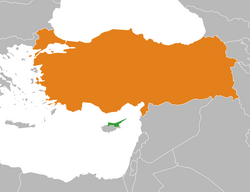 Map indicating locations of Northern Cyprus and Turkey