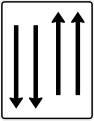 Zeichen 522-33 Fahrstreifentafel; Darstellung mit Gegenverkehr: zwei Fahrstreifen in Fahrtrichtung, zwei Fahrstreifen in Gegenrichtung
