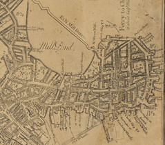 Detail of 1769 map of Boston, showing Hanover St. and North End