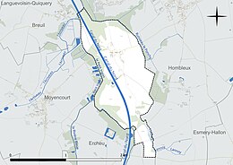 Carte en couleur présentant le réseau hydrographique de la commune