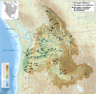 Carte localisant les principaux barrages du bassin du Columbia