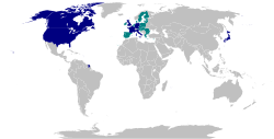      Miembros del G7      Estados europeos que están representados por la Unión Europea, que es miembro de facto del G7