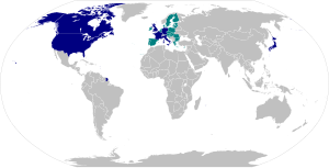 Negara-negara G7 dan Uni Eropa dalam peta dunia