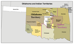 Karta över hur indianterritoriet var uppdelat mellan indianstammarna före Oklahoma Land Run.