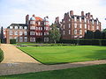 A view of Pfeiffer Arch and the Old Hall building.