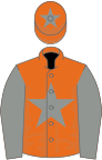 Orange, grey star, sleeves and star on cap