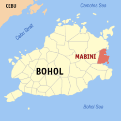 Mapa ng Bohol na nagpapakita sa lokasyon ng Mabini.