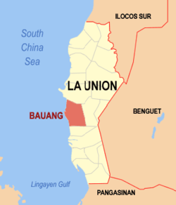 Peta La Union dengan Bauang dipaparkan