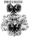 Kopfloser Doppeladler im Schild und Oberwappen des mecklen­burgischen Adels­geschlechts Pritzbuer