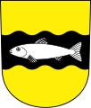 in Gold ein schwarzer Querbach belegt mit einem silbernen Fisch (Schwerzenbach, CH)