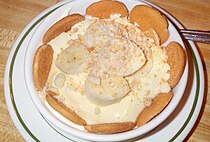 Homemade banana pudding served with vanilla wafers