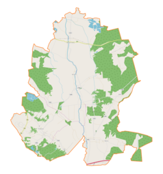 Mapa konturowa gminy Borzęcin, blisko górnej krawiędzi znajduje się punkt z opisem „Jagniówka”