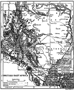 Kartta Brittiläisestä Itä-Afrikasta vuodelta 1911.