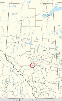 A map of the province of Alberta showing 80 counties and 145 small Indian reserves. One is highlighted with a red circle.