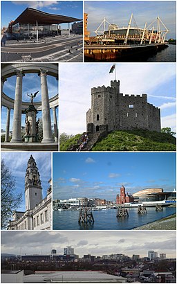Collage över platser i Cardiff